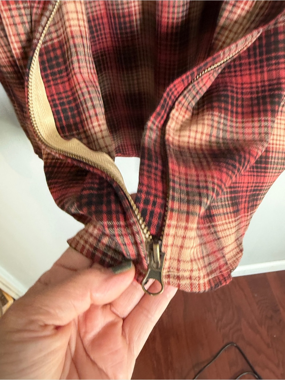 Full Zip Plaid Flannel Shirt Long Sleeve Red Brown Shacket Oversized Top Sz Larg - Picture 5 of 11